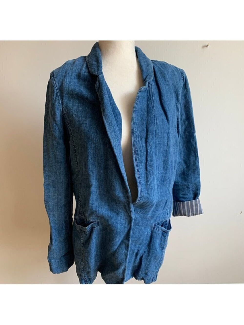 FREE People Linen Jean Jacket Blazer Sz XS NWOT